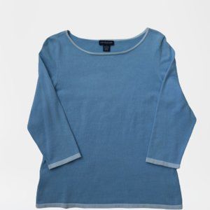 Ann Taylor Blue Cotton Pullover Knit Sweater 3/4 Sleeve Vintage